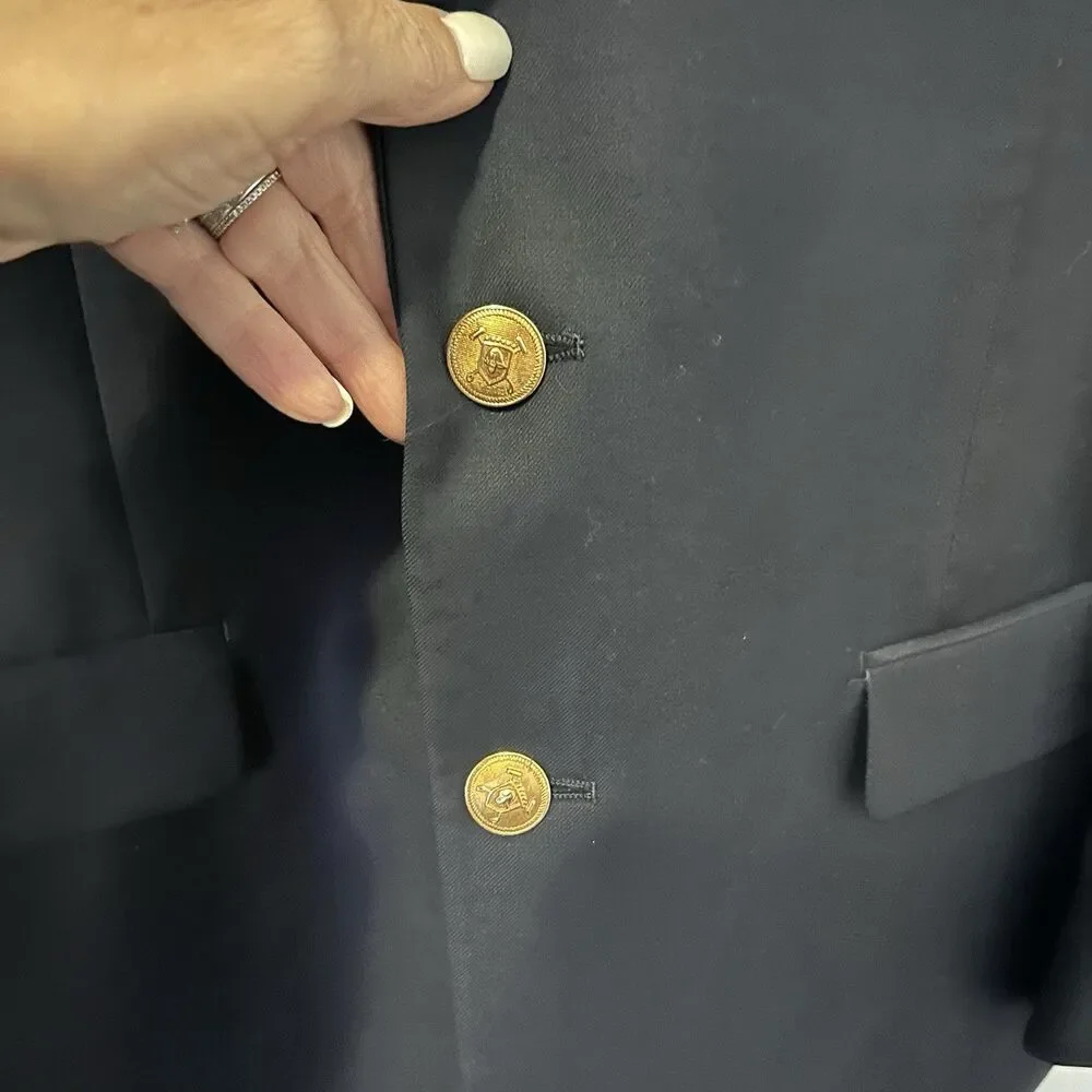 Lauren Ralph Lauren Mens 42R Navy Blue 100% Wool Gold Button Blazer Sport Coat